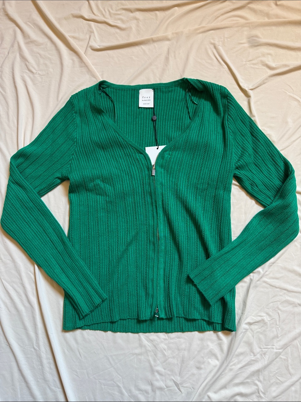 Green Ribbed Zip-Front Women's Sweater